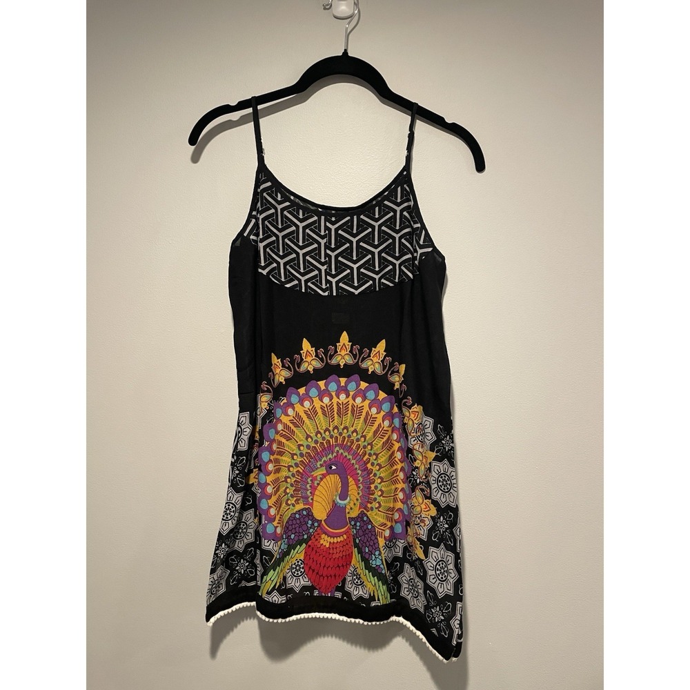 Global Desi Peacock Tank Sleeveless Top Shirt Colorful Womens Small Boho